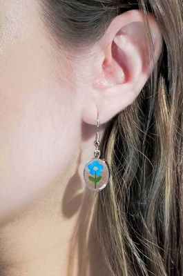 Forget Me Not, Small Oval Hanging Earrings, Transparent