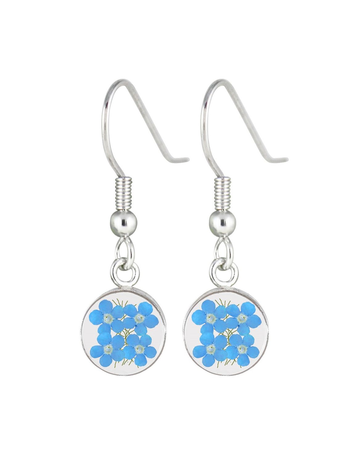 Forget Me Not, Small Circle Hanging Earrings, Transparent