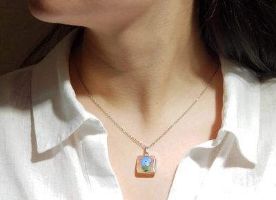 Forget Me Not Necklace, Small Square, Transparent