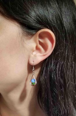 Forget Me Not, Small Teardrop Hanging Earrings, Transparent