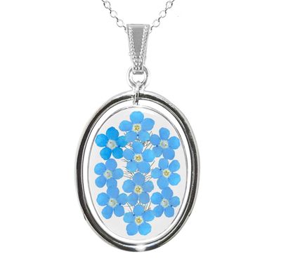 Forget Me Not Necklace, Oval Medallion, Transparent