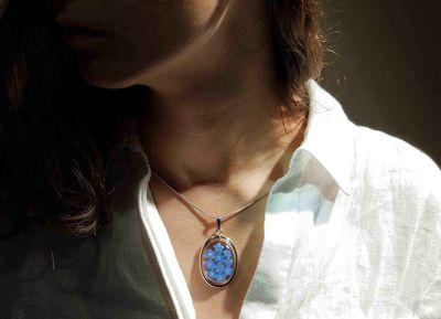 Forget Me Not Necklace, Oval Medallion, Transparent