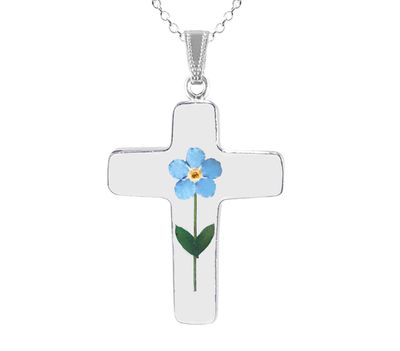 Forget-Me-Not Large Cross Necklace, Transparent