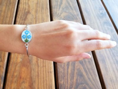 Forget Me Not, Oval Bracelet, White Background