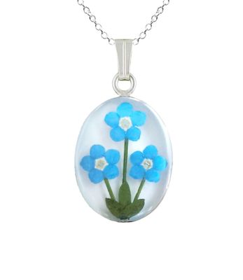 Forget-Me-Not Necklace, Medium Oval, White Background