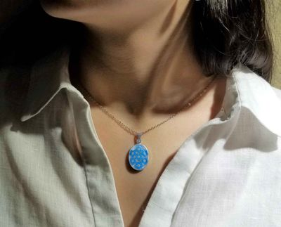 Forget-Me-Not Necklace, Medium Oval, White Background