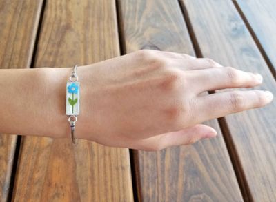 Forget Me Not, Rectangle Bracelet, White Background