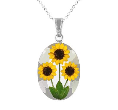 Sunflower Necklace, Large Oval, White Background
