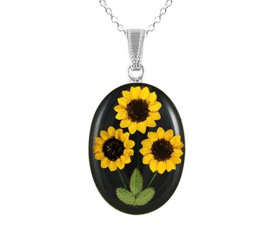 Sunflower Necklace, Large Oval, Black Background