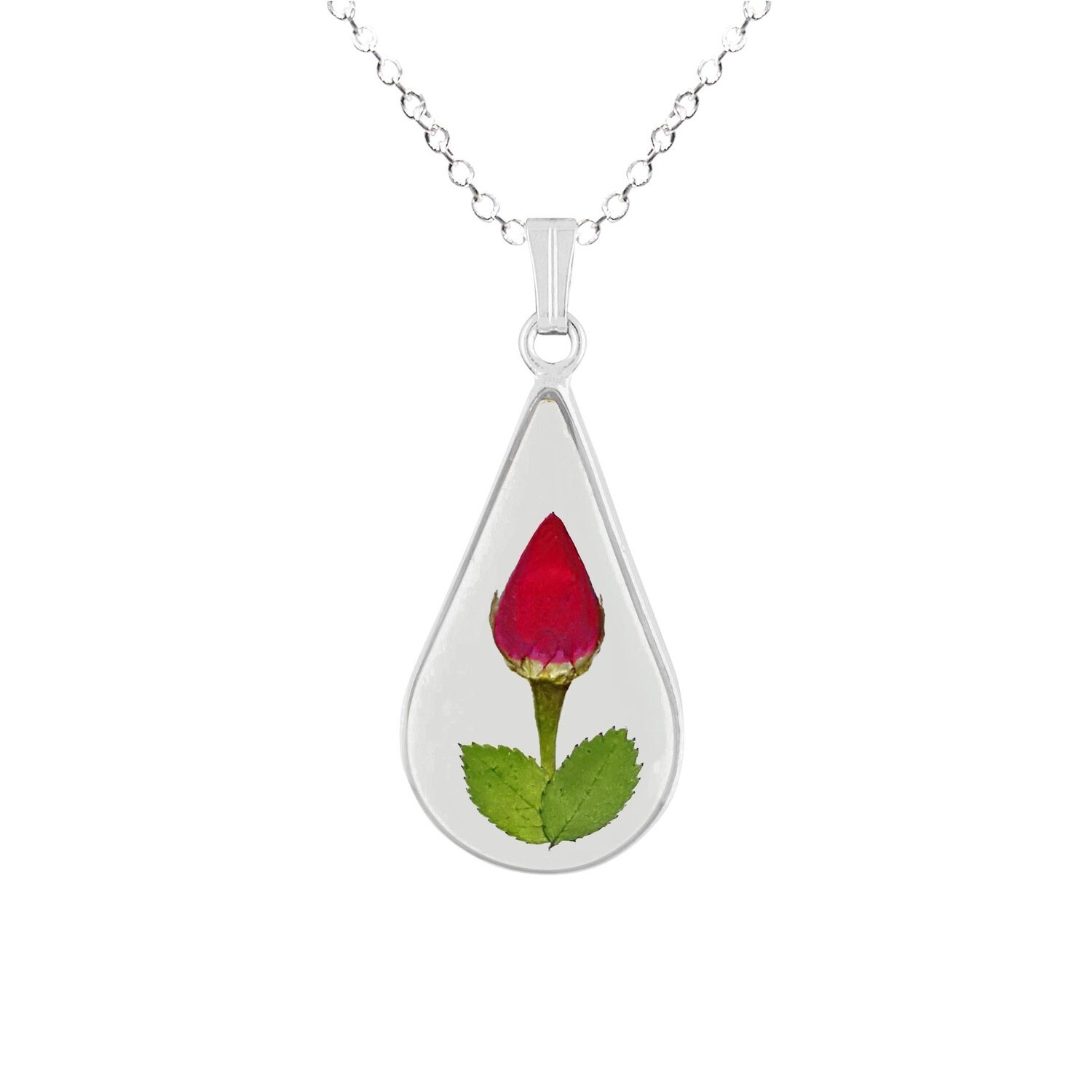 Rose Medium Teardrop Necklace, Transparent Rose Medium Teardrop Necklace, Transparent