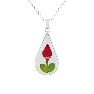 Rose Medium Teardrop Necklace, Transparent Rose Medium Teardrop Necklace, Transparent