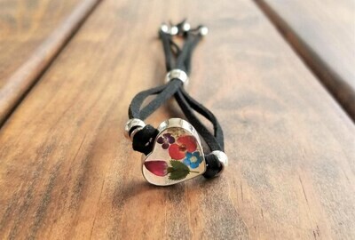 Rose and Multi-Flower Heart Leather Bracelet, Transparent Rose and Multi-Flower Heart Leather Bracelet, Transparent