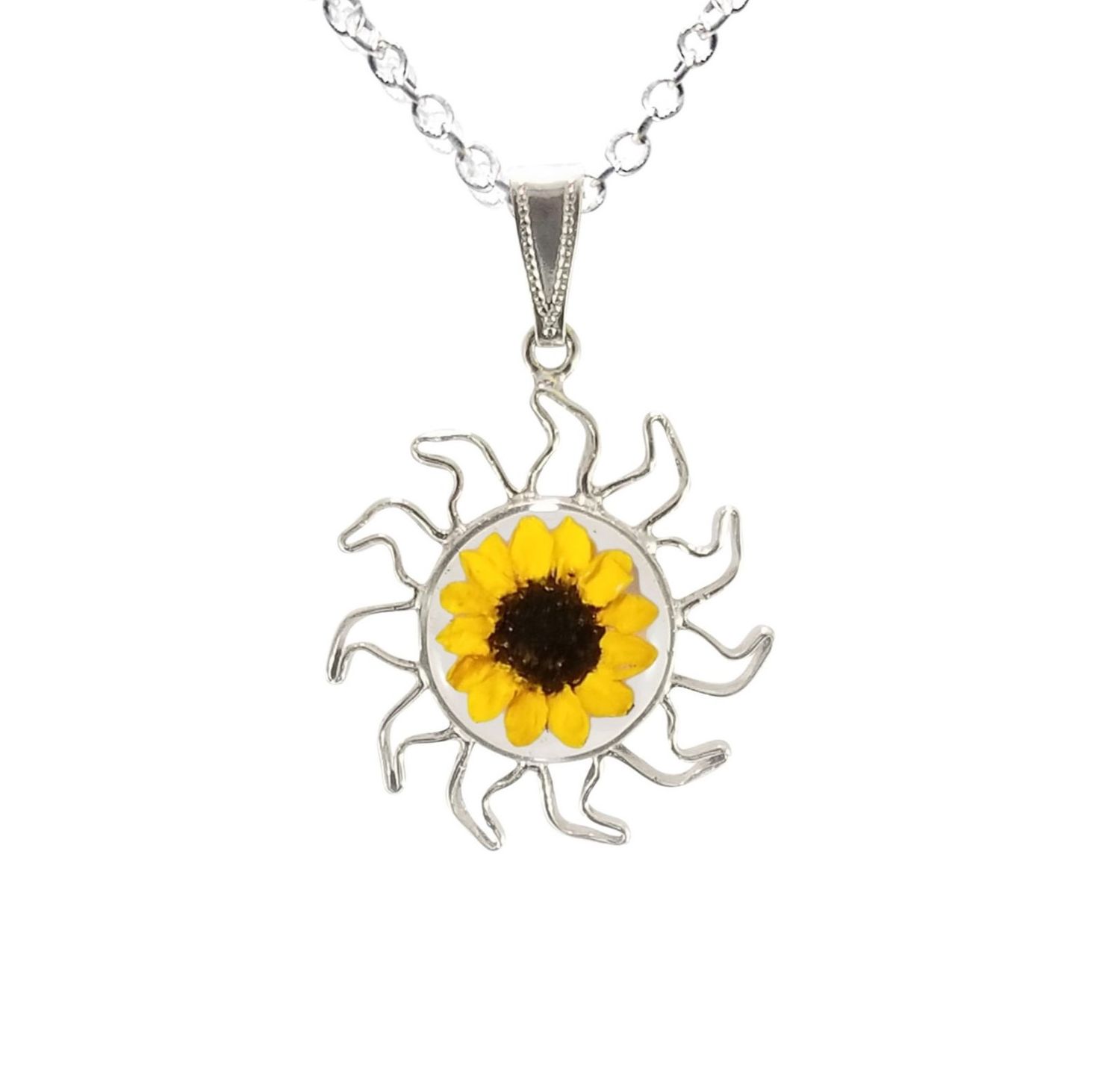 Sunflower Necklace, Sun Pendant, Transparent Sunflower Necklace, Sun Pendant, Transparent