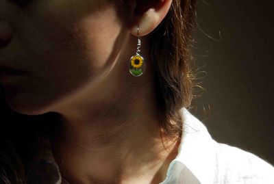 Sunflower Small Oval Hanging Earrings, Transparent.