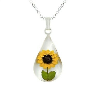 Sunflower Necklace, Teardrop, White Background Sunflower Necklace, Teardrop, White Background