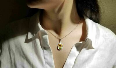 Sunflower Necklace, Teardrop, White Background