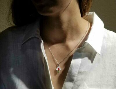 Rose Necklace, Mini Cross, White Background