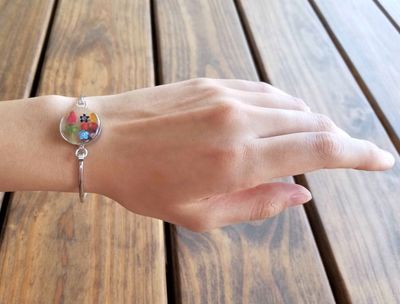Rose & Mix Flowers Medium Circle Bracelet, Transparent.