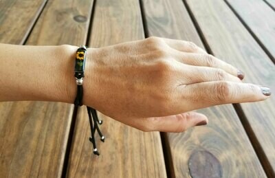 Sunflower Rectangle Leather Bracelet, Black Background
