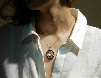 Rose Necklace, Full Moon, Black Background