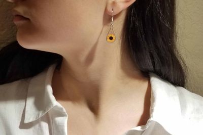 Sunflower Teardrop Hanging Earrings, Transparent.