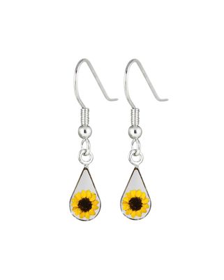 Sunflower Teardrop Hanging Earrings, Transparent. Sunflower Teardrop Hanging Earrings, Transparent.