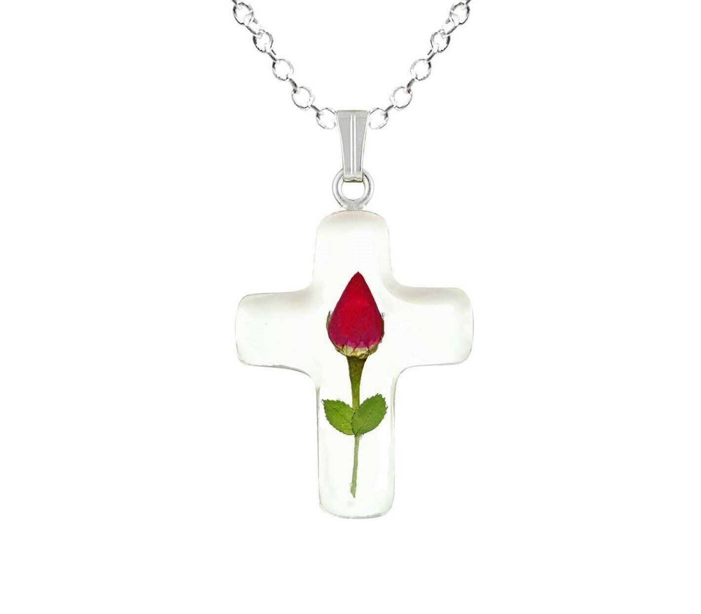 Rose Necklace, Small Cross, White Background Rose Necklace, Small Cross, White Background