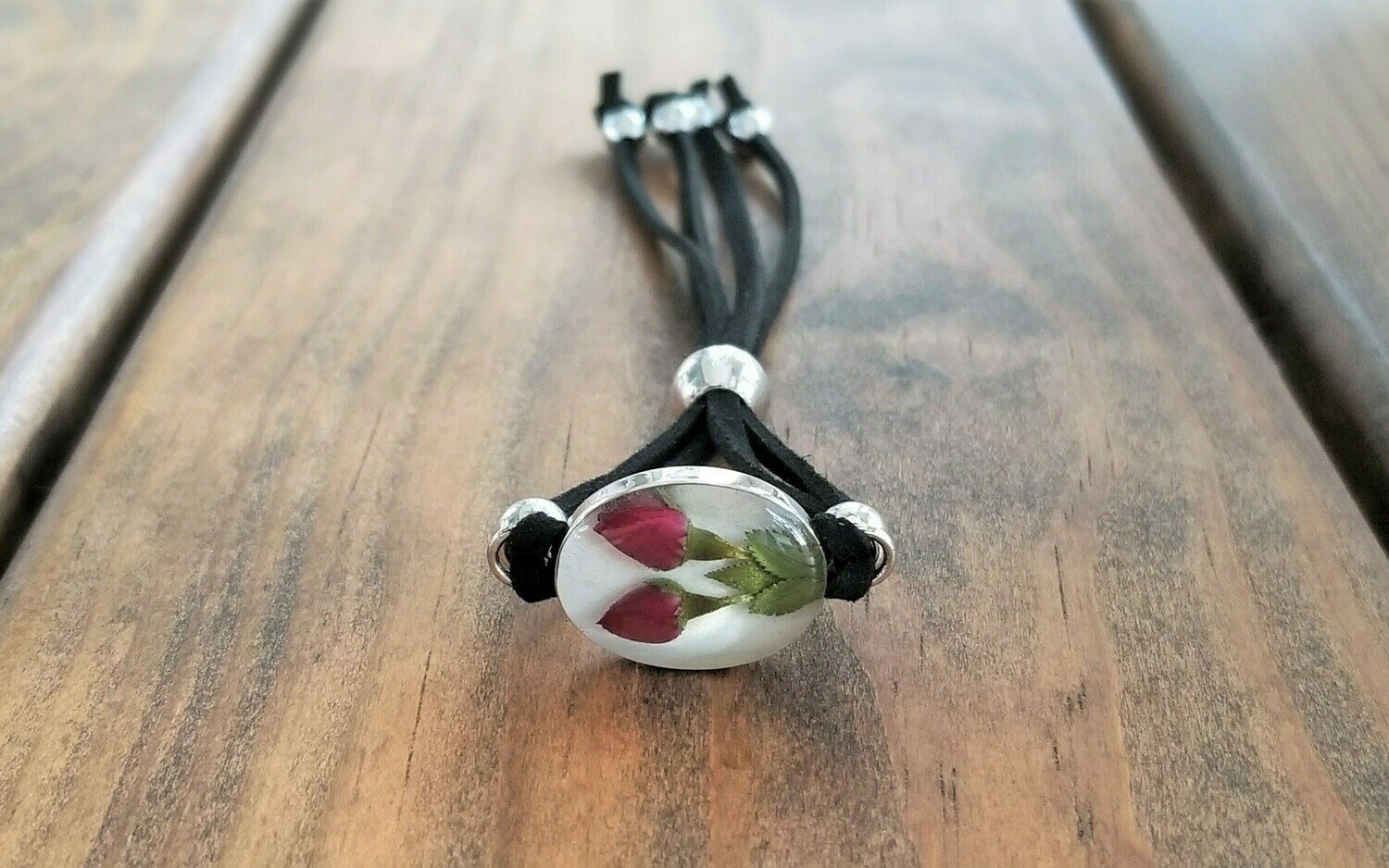 Roses Oval Leather Bracelet, White Background Roses Oval Leather Bracelet, White Background