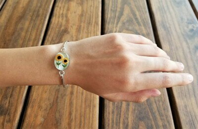 Sunflower Bracelet, Medium Oval shape on White Background.
