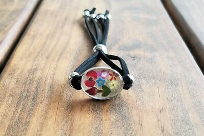 Real Rose and Multi-Flower, Leather Bracelet, Transparent