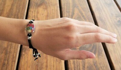 Real Rose and Multi-Flower, Leather Bracelet, Transparent