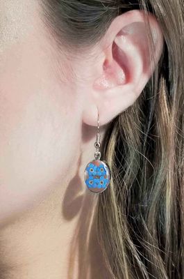 Forget  Me Not, Small Oval Hanging Earrings, Transparent.