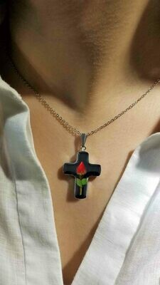 Rose Necklace, Medium Cross, Black background