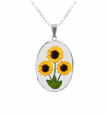 Sunflower Large Oval Necklace, Transparent Sunflower Large Oval Necklace, Transparent