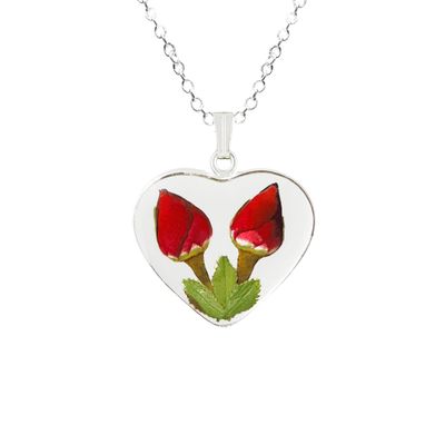 Two Roses Medium Heart Necklace, Transparent Two Roses Medium Heart Necklace, Transparent