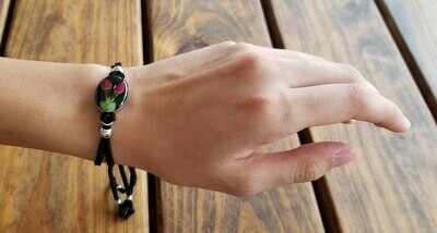 Roses Oval Leather Bracelet, Black Background
