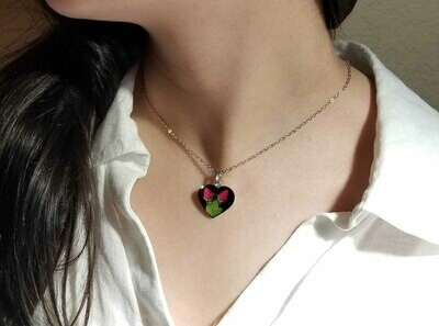 Roses Necklace, Medium Heart, Black Background