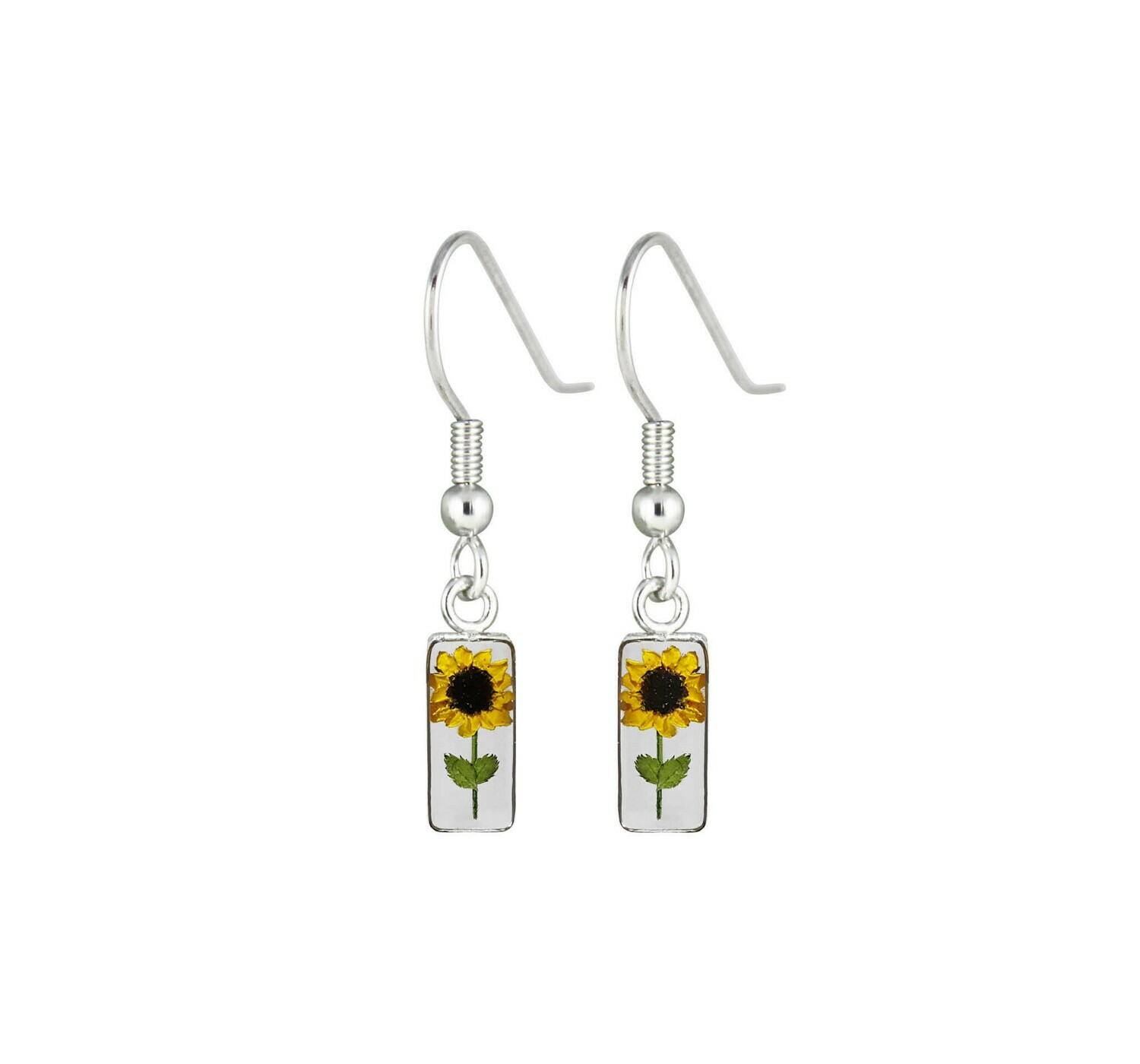 Sunflower Earrings, Rectangle, Transparent.