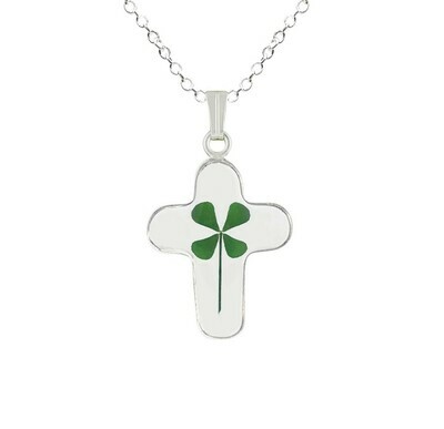 Real Clover Necklace, Medium Cross, Transparent Real Clover Necklace, Medium Cross, Transparent