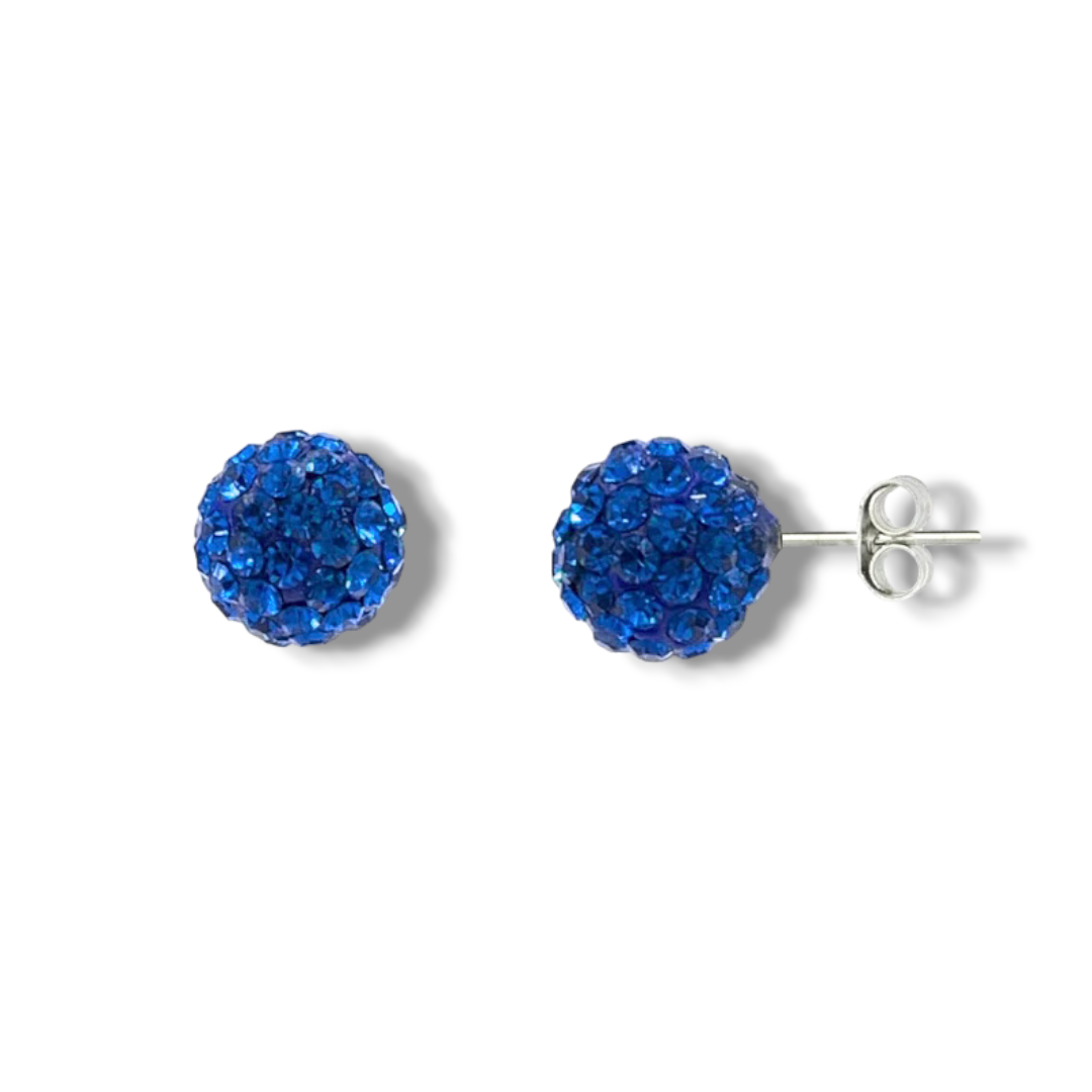 Pendientes bola strass. Color azul.