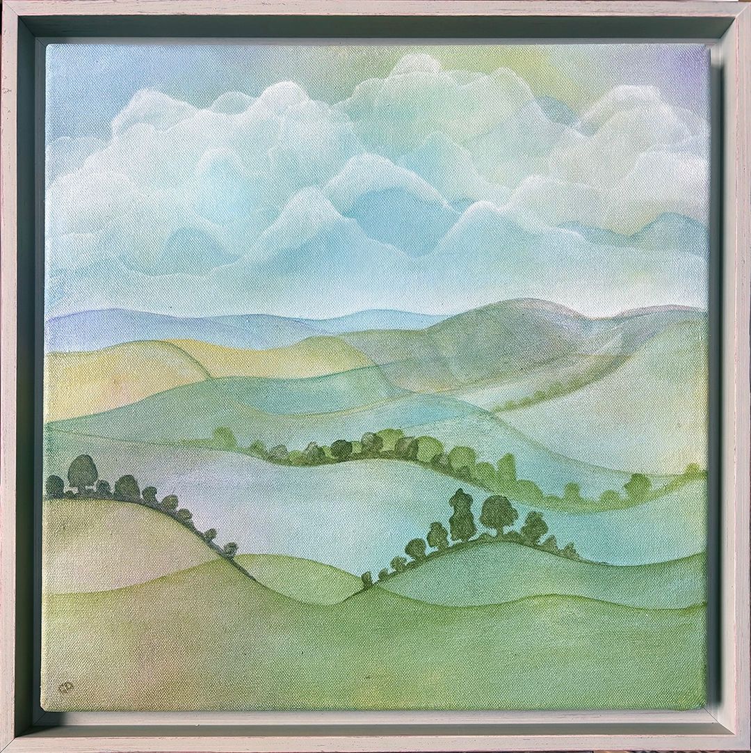 A semi-abstracted scene representing Welsh rolling hills​