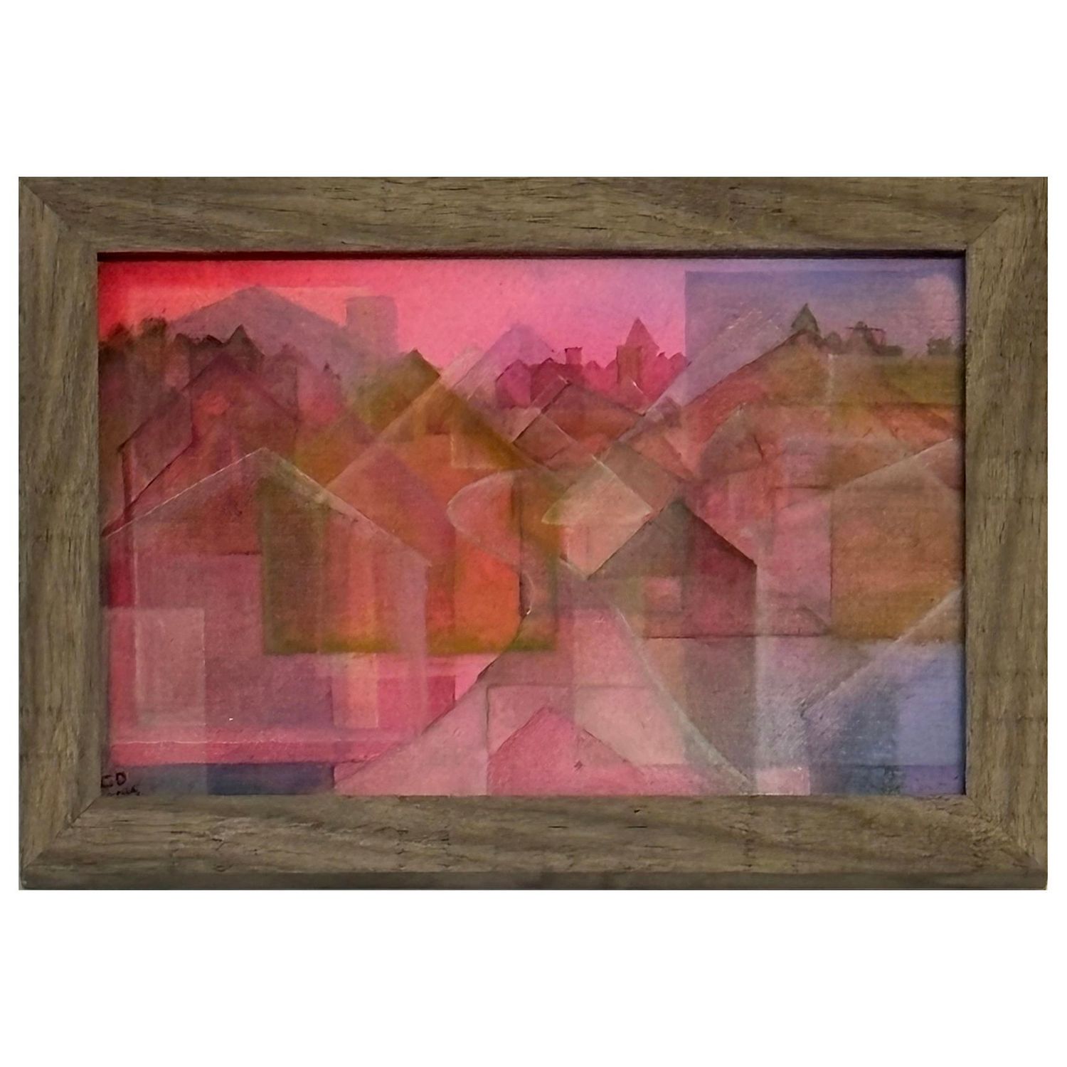 Original oil painting of first impressions of a town at dusk