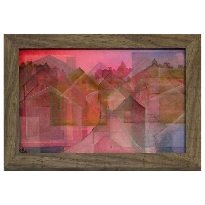 Original oil painting of first impressions of a town at dusk