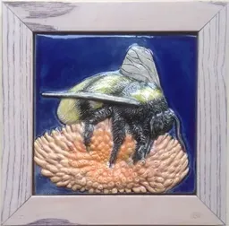 framed ceramic tile titled 'Bee on Aster 375'