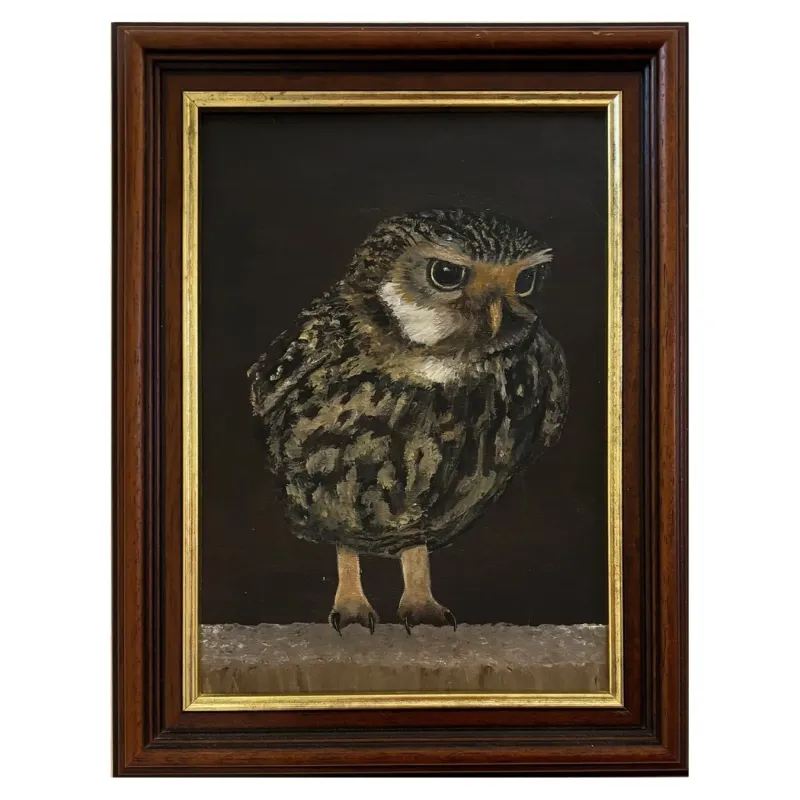 A detailed acrylic painting of a little owl