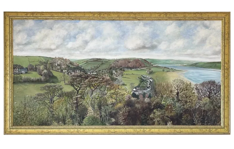 the view from Llanstephan Castle looking north over Llanstephan village 