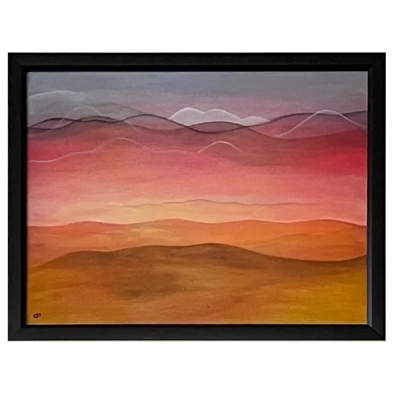 A semi-abstract original oil painting of a​ landscape in red