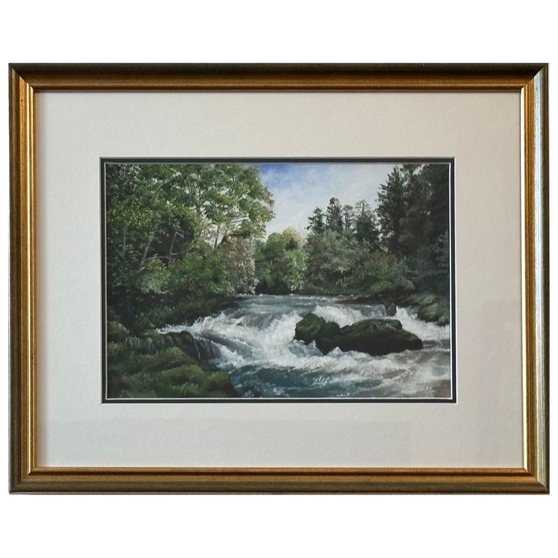 Original Acrylic Painting: “Henllan Falls” – Captivating River Artwork painted on canvas board in natural greens and blues