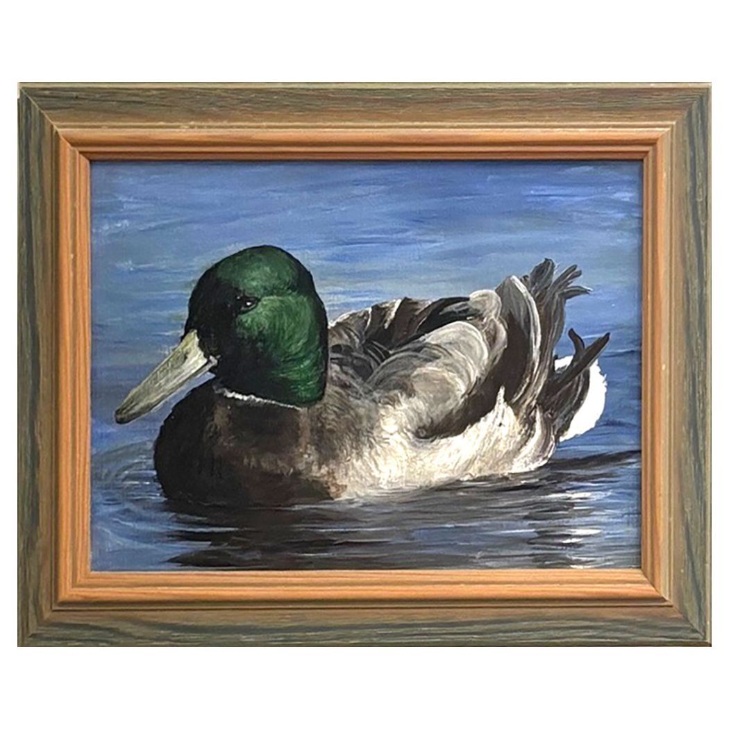 A detailed acrylic painting of a Mallard duck
