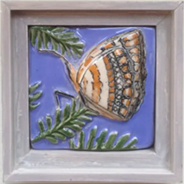A pretty and detailed Framed Feature tile titled 'Butterfly on Fern 68'